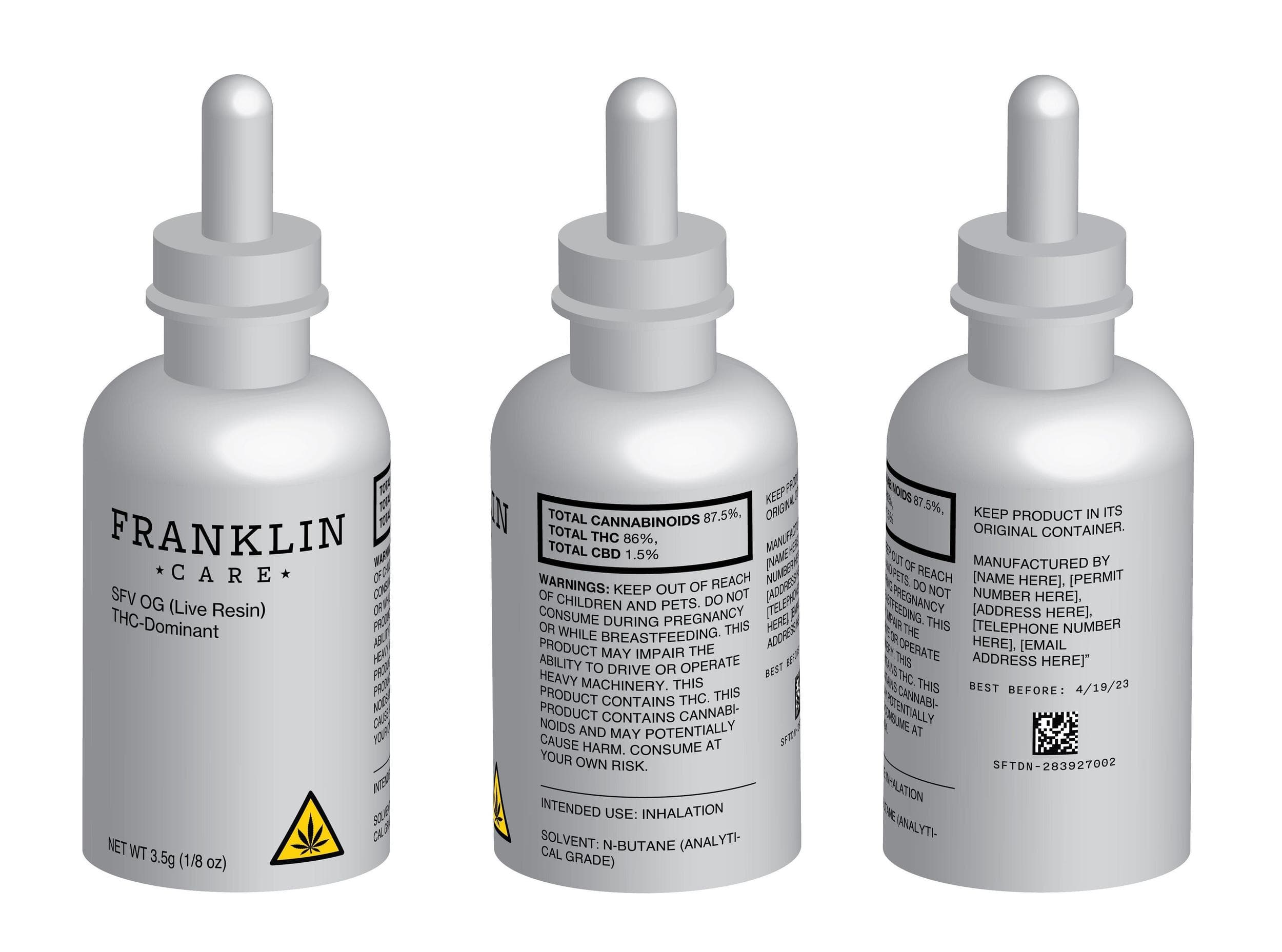 A mockup of a cannabis extract product label