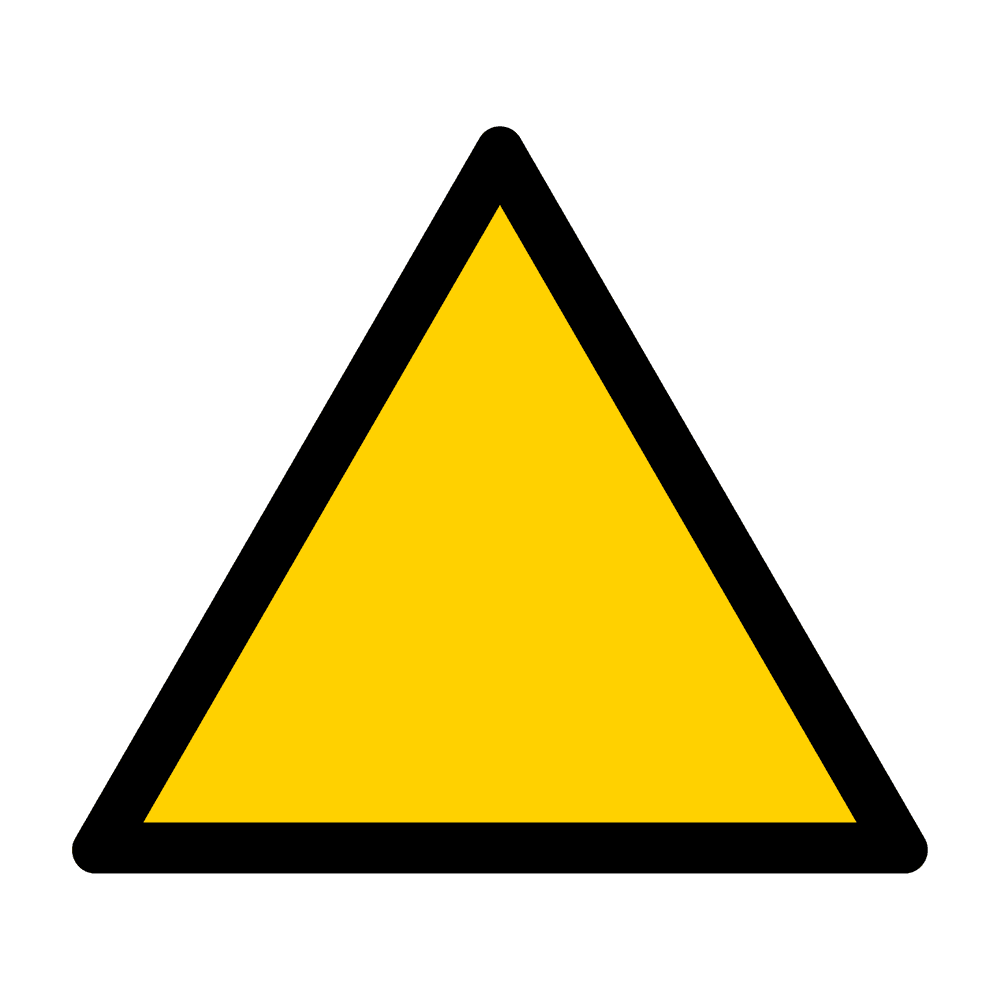 Internationally-compliant standard triangular caution sign (ISO 3864) using “Warning Signal Yellow” (ISO 3864-4/ANSI Z535.1, Pantone 109 C, Hex #FFD100) and a black border,